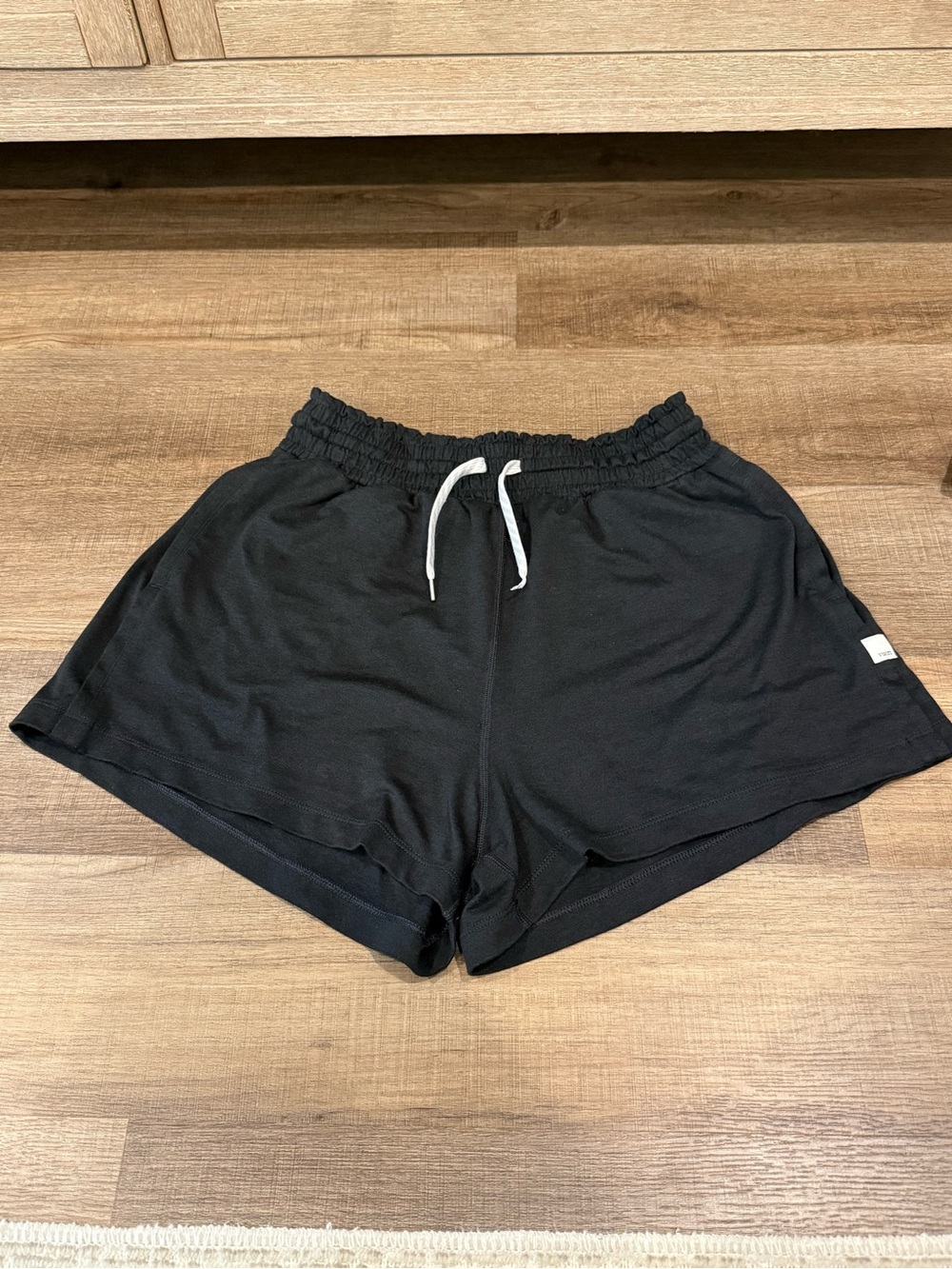 Vuori Black Athletic Lounge Shorts with White Drawstring